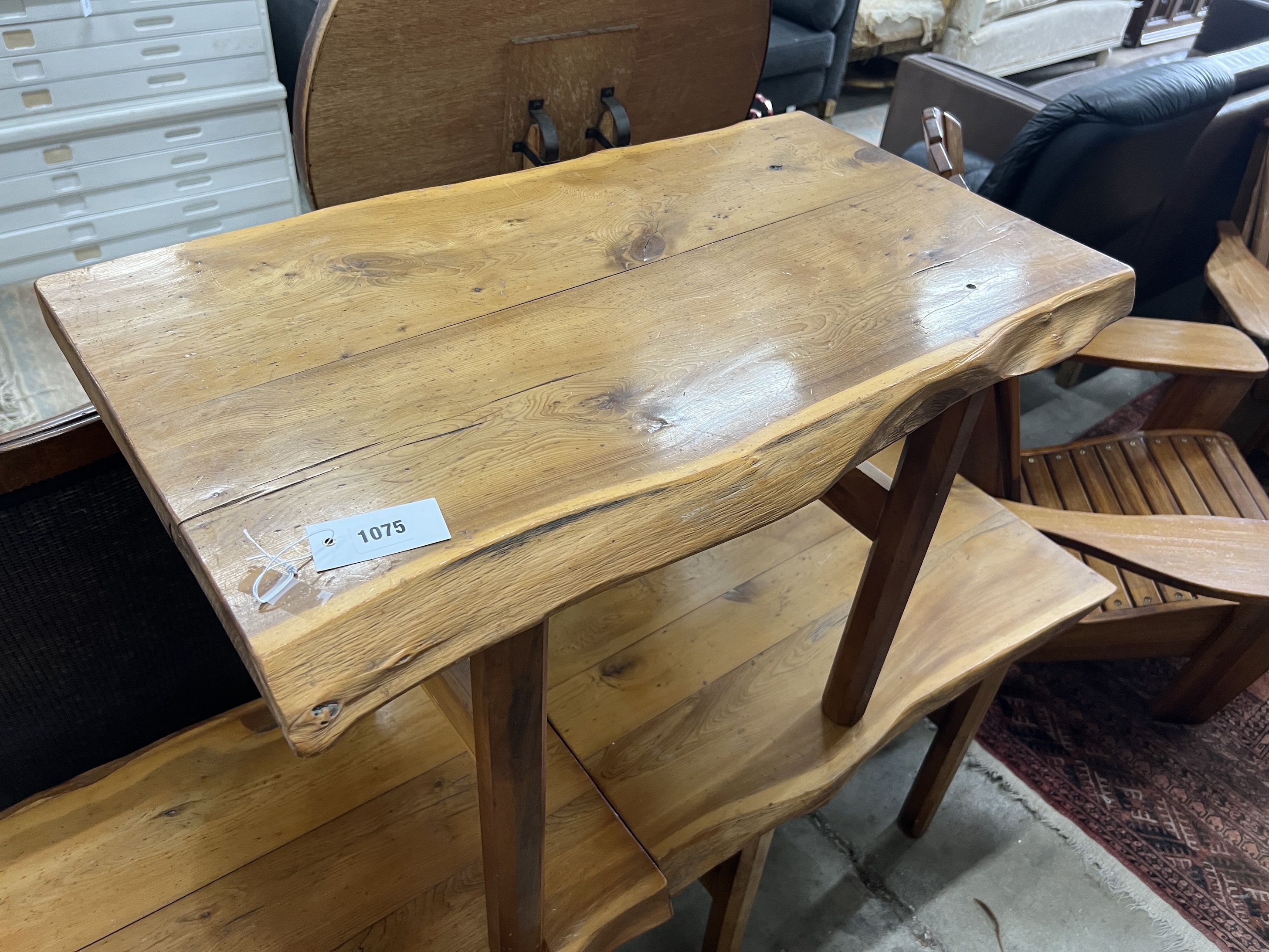Three provincial style rectangular yew occasional tables, width 76cm, depth 44cm, height 55cm